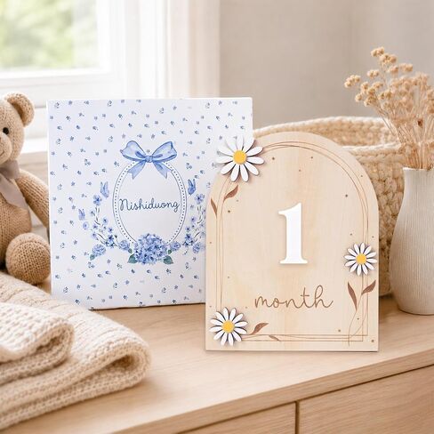 Baby Monthly Milestone Signs, 1–12 Month Baby Milestone Markers, Newborn Photography Props, Nursery Decor (D17) in Kuwait