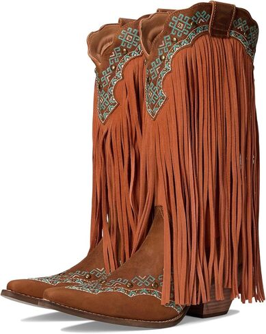 Dingo Womens Tequila Fringe Southwest Sunrise Snip Toe Pull On Casual Boots Mid Calf Mid Heel 2-3" in Kuwait