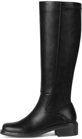Knee High Boots for Women - Low Heel Square Toe Tall Boots with Side Zipper, Comfortable Long Flat Boots for All-day Wear Spring Fall, Black, Size 12 in Kuwait