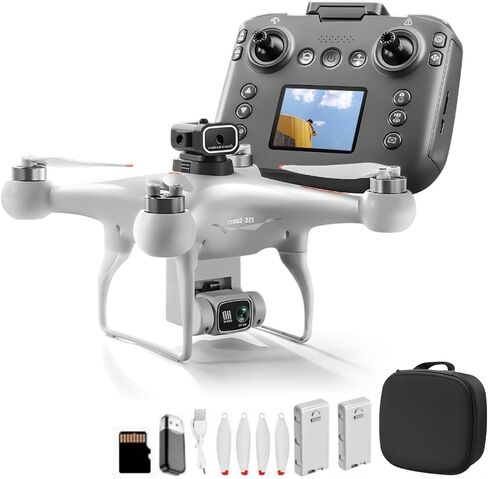 Brushless Motor Drones with Camera and Obstacle Avoidance, Drone for Adults | FPV RC Quadcopter with Screen Remote, One-Key Takeoff, Hovering, Optical Flow Positioning, 2 Batteries for Beginners in Kuwait