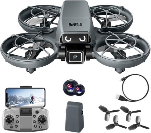 RC Small Drone with Dual Cameras, LED Lights, All-Round Propeller Guard, Intelligent Obstacle Avoidance, Altitude Hold, Hovering, One-Key Takeoff, 3D Flips, APP Control, Palm Takeoff, Equipped with Standard Long-Life Battery, Beginner-Friendly FPV Remote  in Kuwait