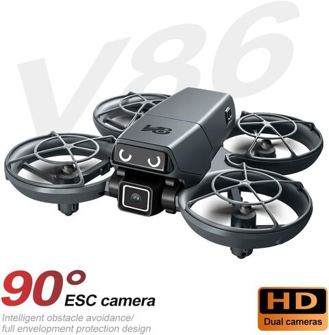 RC Small Drone with Dual Cameras, LED Lights, All-Round Propeller Guard, Intelligent Obstacle Avoidance, Altitude Hold, Hovering, One-Key Takeoff, 3D Flips, APP Control, Palm Takeoff, Equipped with Standard Long-Life Battery, Beginner-Friendly FPV Remote  in Kuwait