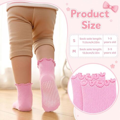 12 Pair Baby Toddler Ruffle Grip Socks Non Slip Girls Cotton Socks | Comfortable Soft Cotton, Full Anti Slip Grips, Frilly Kids Socks for 1-5 Years Daily School All Season Wear in Kuwait