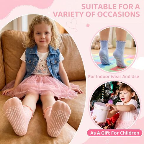 12 Pair Baby Toddler Ruffle Grip Socks Non Slip Girls Cotton Socks | Comfortable Soft Cotton, Full Anti Slip Grips, Frilly Kids Socks for 1-5 Years Daily School All Season Wear in Kuwait