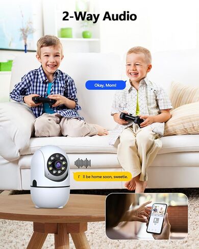2K Indoor WiFi Security Camera, 360° Wireless Cameras for Home Security | Baby/Pet/Dog Video Surveillance Camera, 2-Way Audio, Color Night Vision, Auto Tracking, No monthly Fees in Kuwait