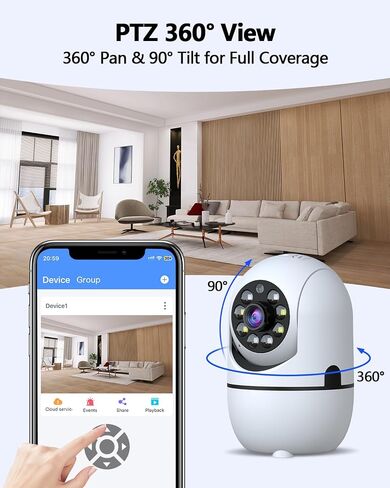 2K Indoor WiFi Security Camera, 360° Wireless Cameras for Home Security | Baby/Pet/Dog Video Surveillance Camera, 2-Way Audio, Color Night Vision, Auto Tracking, No monthly Fees in Kuwait