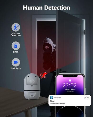 2K Indoor WiFi Security Camera, 360° Wireless Cameras for Home Security | Baby/Pet/Dog Video Surveillance Camera, 2-Way Audio, Color Night Vision, Auto Tracking, No monthly Fees in Kuwait