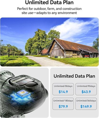 4G LTE Cellular Solar Security Camera Wireless Outdoor, No WiFi Security Camera, 2K Cam Built-in SIM Card Unlimited Data Plan, Color Night Vision, 2-Way Audio, 355° Live View, PIR Motion Sensor, IP65 in Kuwait