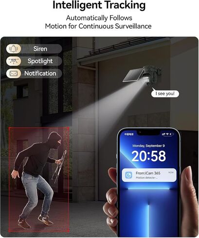 4G LTE Cellular Solar Security Camera Wireless Outdoor, No WiFi Security Camera, 2K Cam Built-in SIM Card Unlimited Data Plan, Color Night Vision, 2-Way Audio, 355° Live View, PIR Motion Sensor, IP65 in Kuwait
