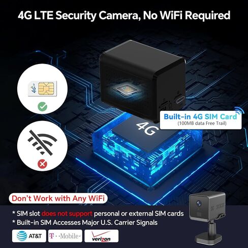 4G LTE Cellular Security Hidden Camera: Mini Camera No WiFi Needed | Built-in SIM Card, Portable Magnetic Design,2K Night Vision,2-Way Talk & Siren,Motion Detection,Travel,RV, Car,Truck,Off Grid in Kuwait