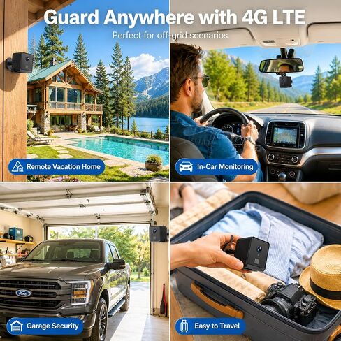 4G LTE Cellular Security Hidden Camera: Mini Camera No WiFi Needed | Built-in SIM Card, Portable Magnetic Design,2K Night Vision,2-Way Talk & Siren,Motion Detection,Travel,RV, Car,Truck,Off Grid in Kuwait