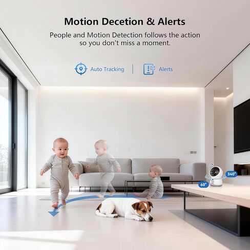 3MP WiFi Indoor Pet Security Camera | 360° Pan Tilt, 16GB Local Storage, Plug-In Wired Power | Color Night Vision, Motion Detection for Baby, Pets, Home in Kuwait