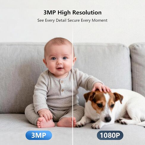 3MP WiFi Indoor Pet Security Camera | 360° Pan Tilt, 16GB Local Storage, Plug-In Wired Power | Color Night Vision, Motion Detection for Baby, Pets, Home in Kuwait