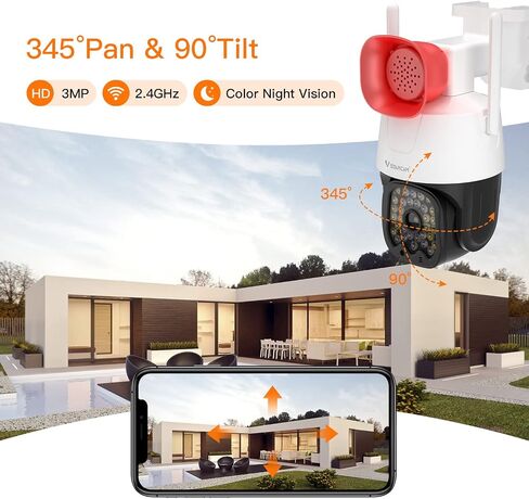 VSTARCAM 3MP Security Camera Outdoor,Home Camera Security, Outdoor WiFi Camera with 2.5-Inch High-Decibel Speaker, 360° PTZ Camera, Motion Detection,Two-Way Audio,Siren, Color Night Vision 01 in Kuwait
