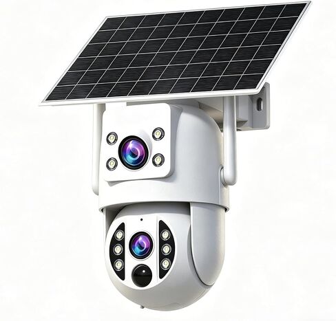JOOAN 2K Dual Lens Solar Security Camera Wireless Outdoor, 2.4G WiFi Battery Outside Camera w/PTZ Auto Tracking, Sound/Human Detection, Color Night Vision,2-Way Audio,IP66 Waterproof,SD/Cloud Storage in Kuwait