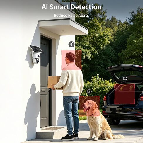 JOOAN 2K Dual Lens Solar Security Camera Wireless Outdoor, 2.4G WiFi Battery Outside Camera w/PTZ Auto Tracking, Sound/Human Detection, Color Night Vision,2-Way Audio,IP66 Waterproof,SD/Cloud Storage in Kuwait