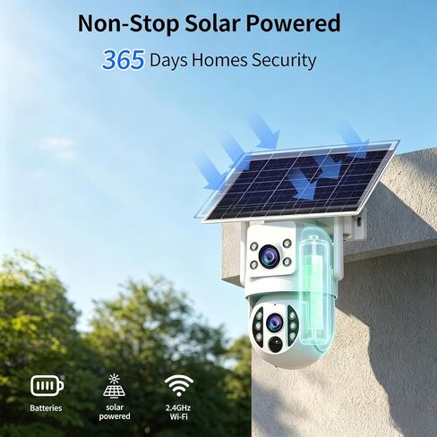 JOOAN 2K Dual Lens Solar Security Camera Wireless Outdoor, 2.4G WiFi Battery Outside Camera w/PTZ Auto Tracking, Sound/Human Detection, Color Night Vision,2-Way Audio,IP66 Waterproof,SD/Cloud Storage in Kuwait