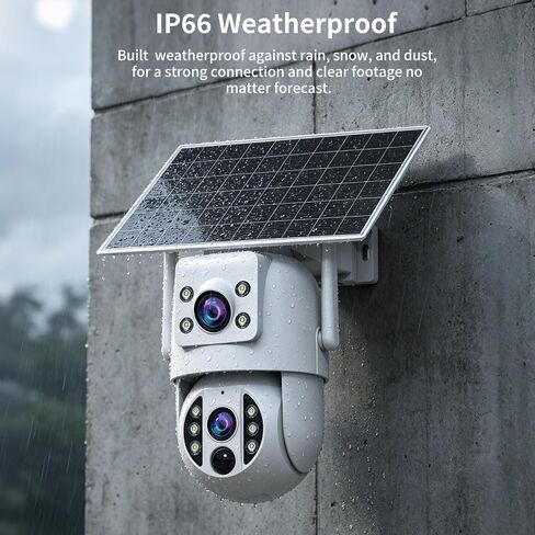 JOOAN 2K Dual Lens Solar Security Camera Wireless Outdoor, 2.4G WiFi Battery Outside Camera w/PTZ Auto Tracking, Sound/Human Detection, Color Night Vision,2-Way Audio,IP66 Waterproof,SD/Cloud Storage in Kuwait
