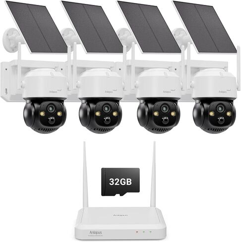 Anlapus 4MP 360° Pan Tilt Solar 6 Camera Security System Wireless Outdoor | 64GB Memory Card, No Monthly Fee, Color Night Vision, Pair with Solar Panel, IP66 Weatherproof, PIR & AI Human Detection in Kuwait