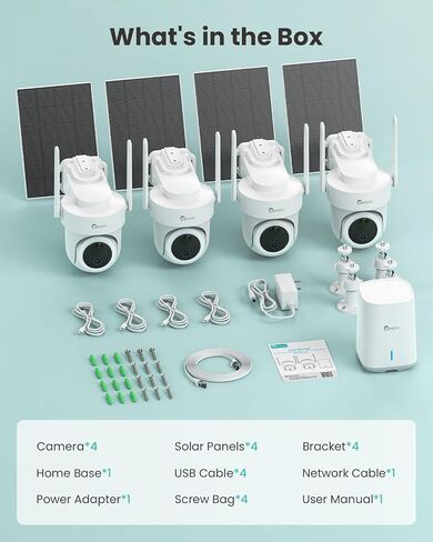 4K Security Cameras Wireless Outdoor No Subscription, 360° PTZ | Human/Vehicle/Pet Recognition AI, 64G Local Storage Home Hub, Two-Way Audio, Color Night Vision, 4 Cam-Kit in Kuwait