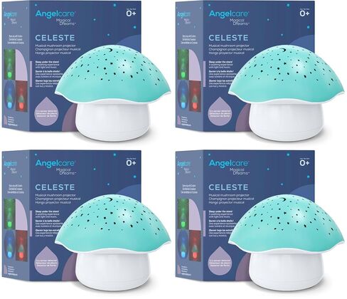 Angelcare Celeste Mushroom, Baby Night Light Musical Projector | Mushroom projector creates a calming bedtime routine with starry lights, lullabies, white noise, volume control and sensor. in Kuwait