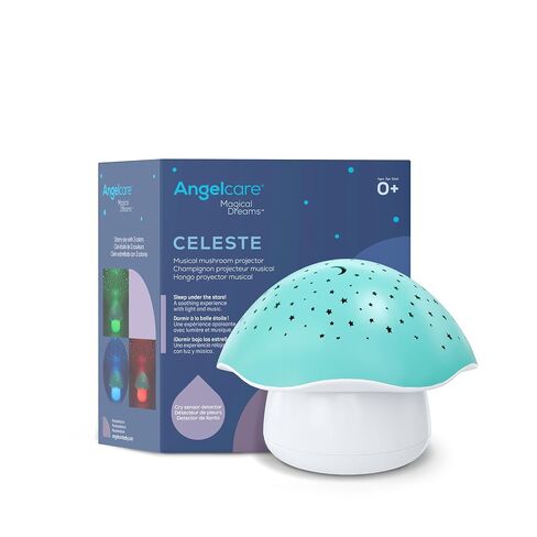 Angelcare Celeste Mushroom, Baby Night Light Musical Projector | Mushroom projector creates a calming bedtime routine with starry lights, lullabies, white noise, volume control and sensor. in Kuwait