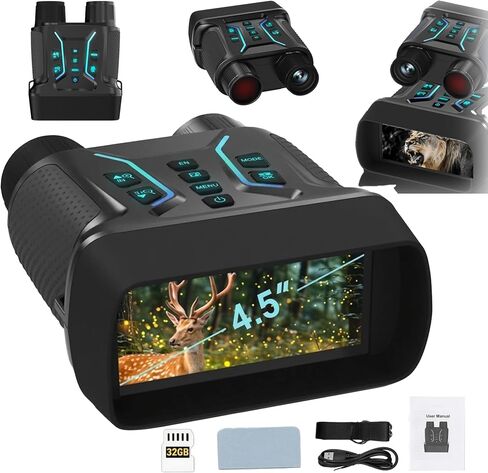 4K Night Vision Binoculars HD Night Vision Device with 32GB Card, Cardless | 4.5-Inch Large Screen, 8X Digital Zoom,7 levels of infrared adjustable, IP54 Wateroof for Wildlife Observation & Explore in Kuwait