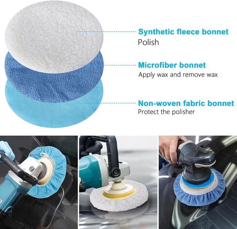 24 Pieces Car Orbital Buffer Polisher Pad, 5-6 Inches Bonnet Microfiber Max Bonnet Polishing Buffing Pad Cover in Kuwait