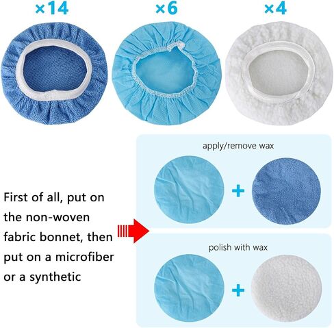 24 Pieces Car Orbital Buffer Polisher Pad, 5-6 Inches Bonnet Microfiber Max Bonnet Polishing Buffing Pad Cover in Kuwait