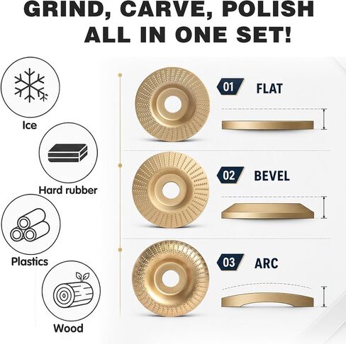 3Pcs Tungsten Carbide Polishing Carving Angle Grinder Wheel Flat Surface Grinding Pads Set, Heavy-Duty Sanding Wheel for Cutting Shaping Buffing, Woodworking Attachment for Surface Finishing in Kuwait