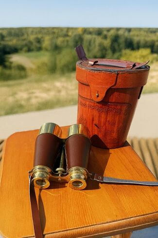 Vintage Brass Binoculars with Leather Case | Handmade Antique Opera Glasses | Nautical Marine Telescope Replica | Decorative Collectible in Kuwait