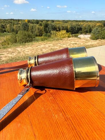Vintage Brass Binoculars with Leather Case | Handmade Antique Opera Glasses | Nautical Marine Telescope Replica | Decorative Collectible in Kuwait