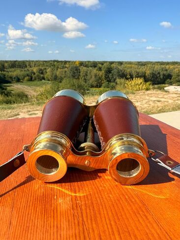 Vintage Brass Binoculars with Leather Case | Handmade Antique Opera Glasses | Nautical Marine Telescope Replica | Decorative Collectible in Kuwait