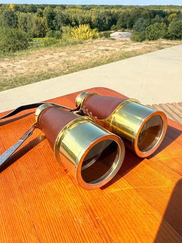 Vintage Brass Binoculars with Leather Case | Handmade Antique Opera Glasses | Nautical Marine Telescope Replica | Decorative Collectible in Kuwait