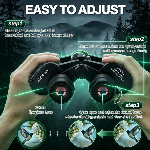 Binocularsfor Adults 80X80 High Power for Bird Watching Hunting Camping | Portable High Magnification Long Range Lightweight Travel Kids High Power Stand Bird Watching Binocular Hiking Camping in Kuwait