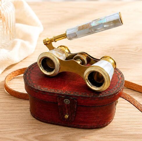 Vintage Mother of Pearl Opera Glasses Binoculars with Handle & Leather Storage Case | Handmade Brass Theatre Binoculars in Kuwait