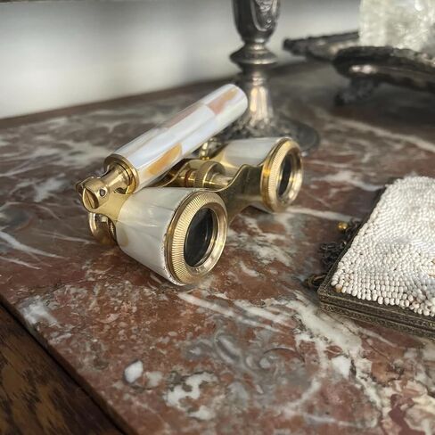 Vintage Mother of Pearl Opera Glasses Binoculars with Handle & Leather Storage Case | Handmade Brass Theatre Binoculars in Kuwait
