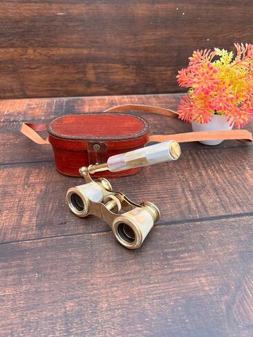 Vintage Mother of Pearl Opera Glasses Binoculars with Handle & Leather Storage Case | Handmade Brass Theatre Binoculars in Kuwait