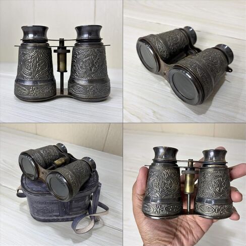 Vintage Antique Black Brass Binoculars with Engraved Floral Design & Leather Carry Case | Handmade Nautical Marine Collectible | Decorative Opera Glasses for Home Office in Kuwait