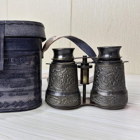 Vintage Antique Black Brass Binoculars with Engraved Floral Design & Leather Carry Case | Handmade Nautical Marine Collectible | Decorative Opera Glasses for Home Office in Kuwait