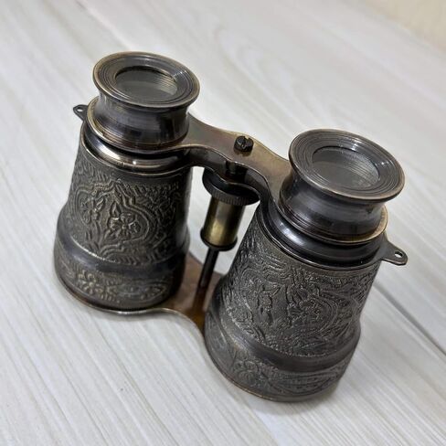 Vintage Antique Black Brass Binoculars with Engraved Floral Design & Leather Carry Case | Handmade Nautical Marine Collectible | Decorative Opera Glasses for Home Office in Kuwait