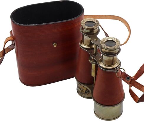 Vintage Brass Binoculars with Leather Case – Antique Marine Opera Glasses, Handmade Collectible Binoculars for Nautical Décor in Kuwait