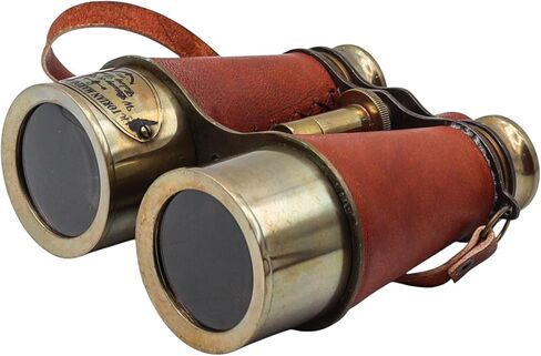 Vintage Brass Binoculars with Leather Case – Antique Marine Opera Glasses, Handmade Collectible Binoculars for Nautical Décor in Kuwait
