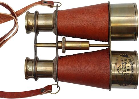 Vintage Brass Binoculars with Leather Case – Antique Marine Opera Glasses, Handmade Collectible Binoculars for Nautical Décor in Kuwait