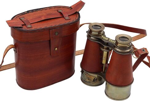 Vintage Brass Binoculars with Leather Case – Antique Marine Opera Glasses, Handmade Collectible Binoculars for Nautical Décor in Kuwait