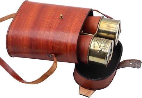 Vintage Brass Binoculars with Leather Case – Antique Marine Opera Glasses, Handmade Collectible Binoculars for Nautical Décor in Kuwait