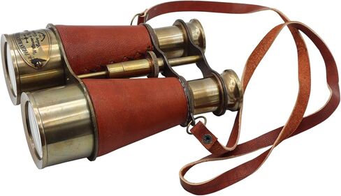 Vintage Brass Binoculars with Leather Case – Antique Marine Opera Glasses, Handmade Collectible Binoculars for Nautical Décor in Kuwait