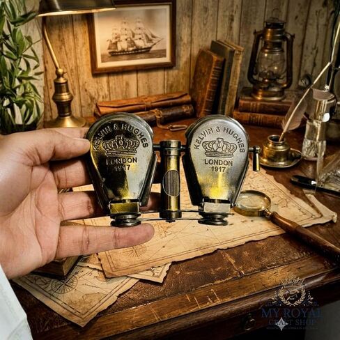 Vintage Brass Binoculars Antique 1917 London Style | Handmade Nautical Marine Binocular | Decorative Collectible Gift for Home Office Desk Decor in Kuwait