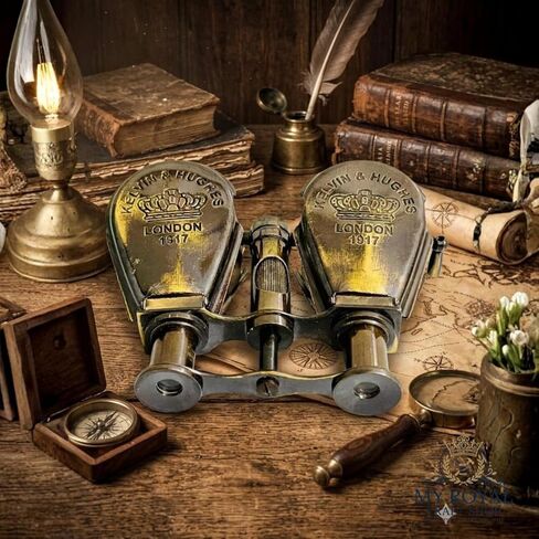 Vintage Brass Binoculars Antique 1917 London Style | Handmade Nautical Marine Binocular | Decorative Collectible Gift for Home Office Desk Decor in Kuwait