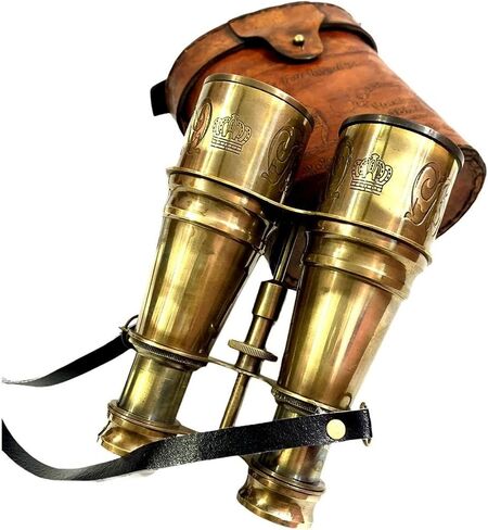 Vintage Brass Binoculars with Leather Carry Case – Handmade Engraved Antique Opera Glasses | Nautical Marine Collectible | in Kuwait